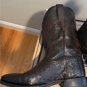 Tecovas Black Cherry Caiman belly boots, limited edition color